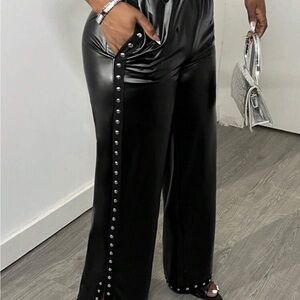 Black Wide Leg Studded Pants